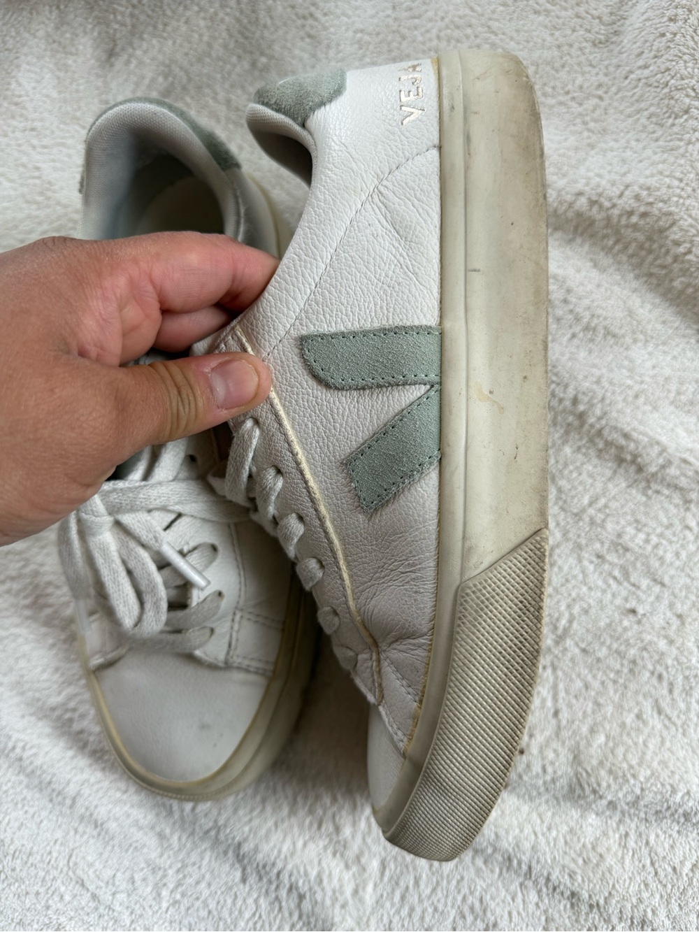Veja Men's White Leather Sneakers with Sage V Logo